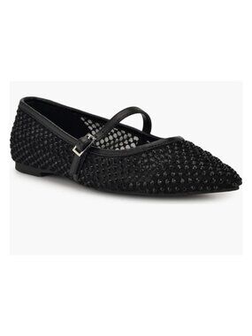 Nine West Breen Mary Jane Black Rhinestone Encrusted Mesh Flat 9.5 NWT
